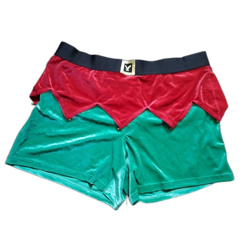 American Eagle Shorts Men XL Boxer Briefs Velour Christmas Holiday Elf Bells NEW